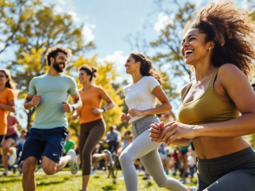 Oameni care fac exerciții în parc.